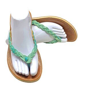 OluKai Kahiko Sea Blue Braided Leather Flip Flip / Toe Post Sandals